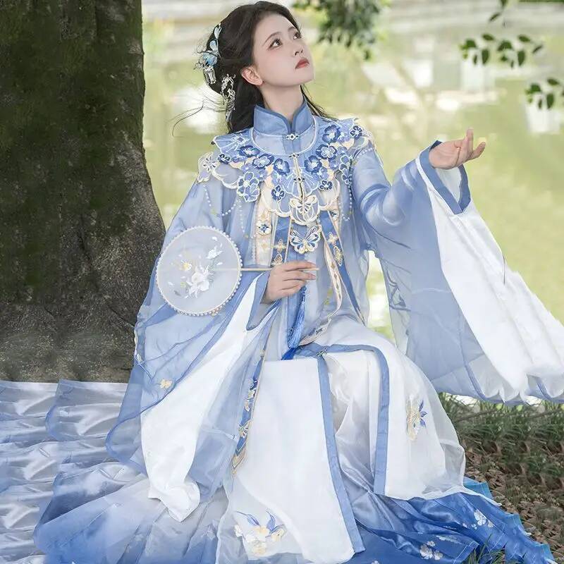 Monstera - Zweimonthly[Lan Jin Luo]Neuer Hanfu-Damen-Mamian-Rock im Ming-Dynastie-Stil,