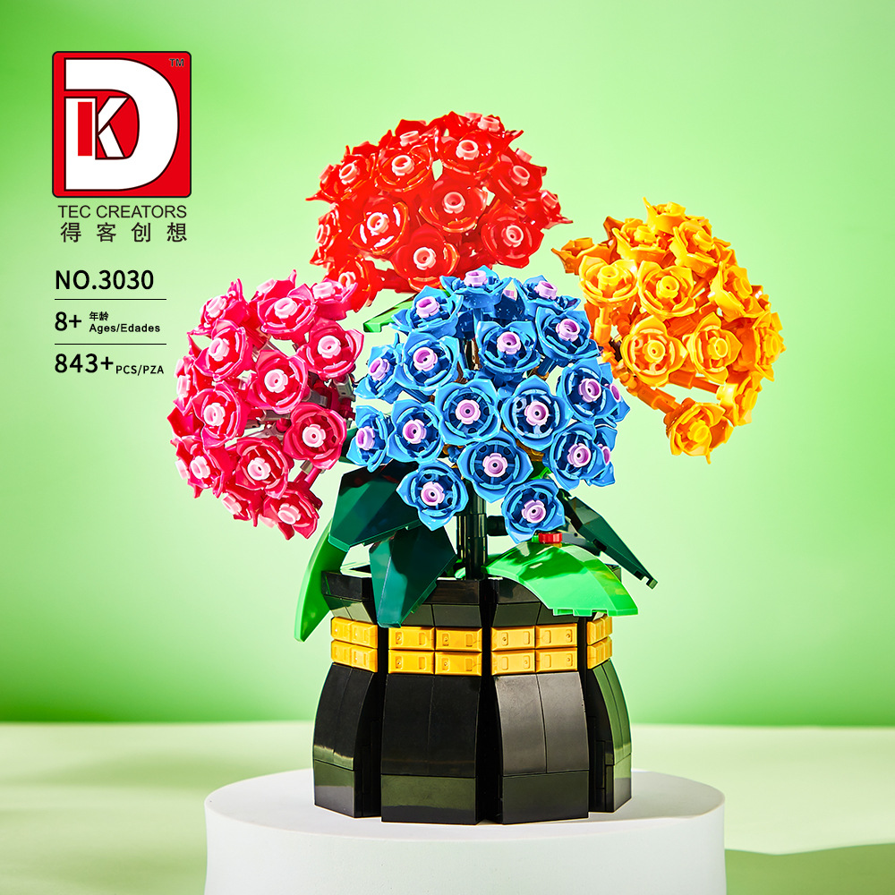 Plant Parent Yearly - Neues Hortensien-Stickerei-Bausteinset Blumenball Topfpflanze Desktop-Ornament Montage-Spielzeug