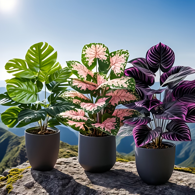 Fiddle Leaf Fig - 3-teiliges Set Künstliche Pflanzen Große Rosa